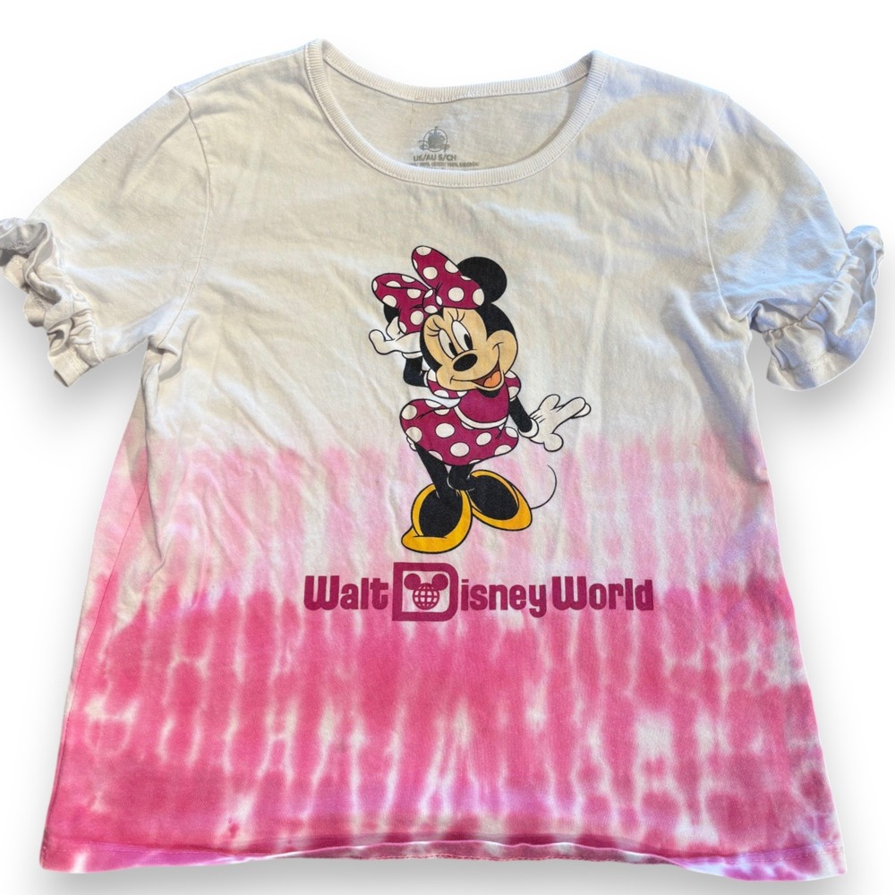 Disney Parks Minnie Mouse Walt Disney World Pink Tie Dye Ruffle Sleeve Shirt S